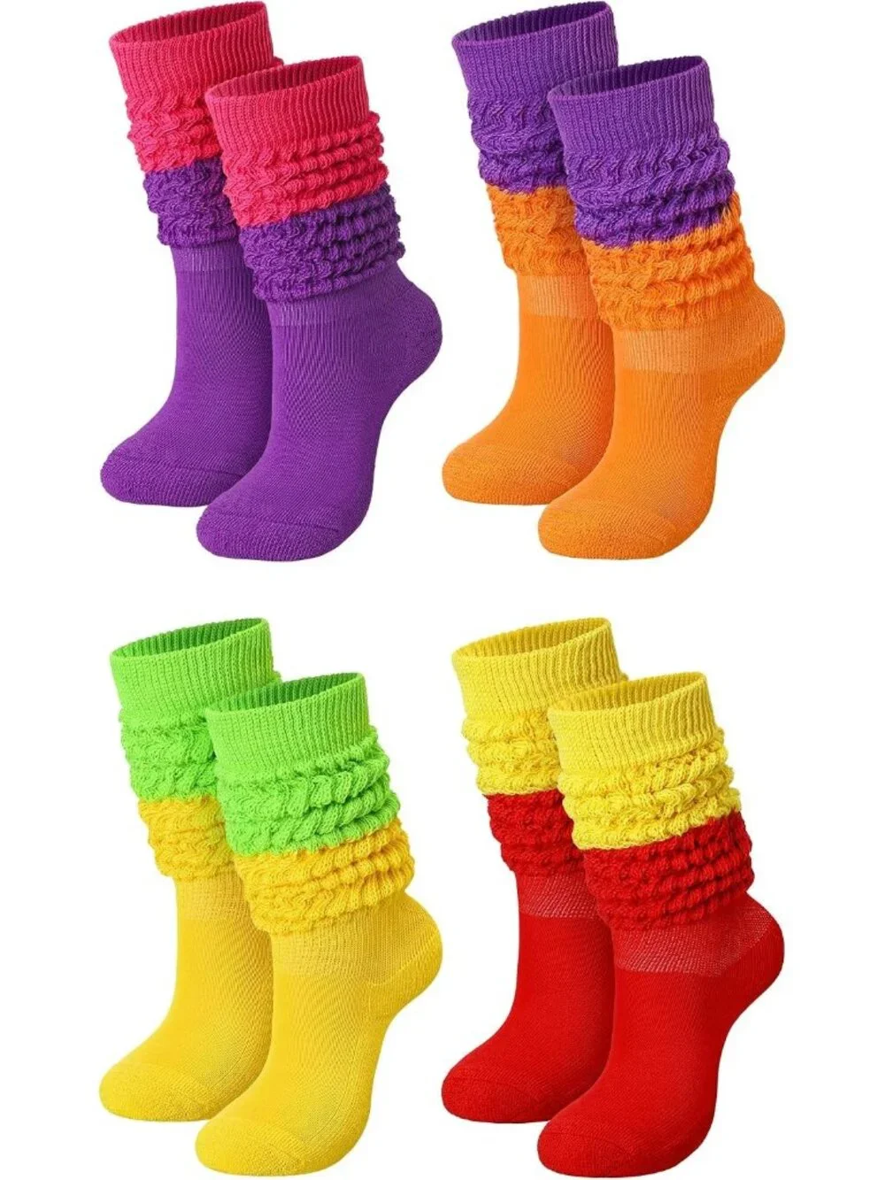 🧦Women's Bright Colour 4 Pairs Neon Slouch Socks Scrunch Socks Athletic Slouchy